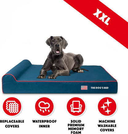 The Dog’s Bed Orthopedic Headrest Dog Bed XXL Blue Oxford with Red Trim US Flag 54x36, Memory Foam