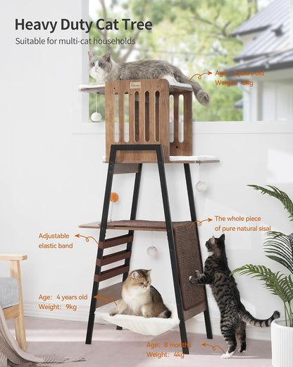 FourFurPets Modern Cat Tree, 58-Inch Cat Tower for Large Cats, Maine Coon Cat Tree with Scratching