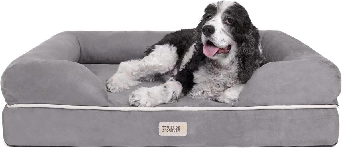 Friends Forever Large Dog Bed, Orthopedic Pet Sofa Memory Foam Mattress, Calming Dog Couch, Wall