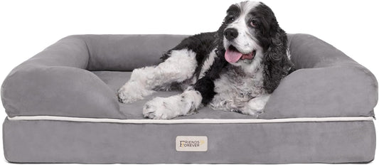 Friends Forever Large Dog Bed, Orthopedic Pet Sofa Memory Foam Mattress, Calming Dog Couch, Wall