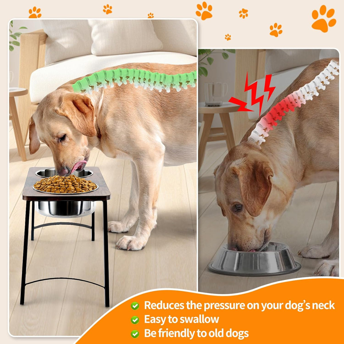 Elevated Dog Bowls for Medium and Large Dogs Wood Raised Bowl Stand with Two 1700ML (58oz)