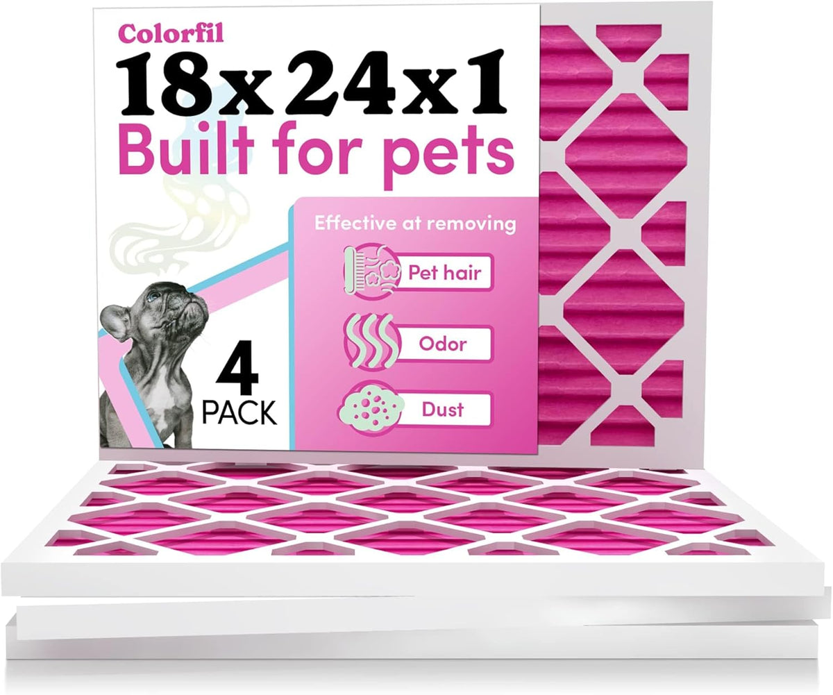 Colorfil 18x24x1 Air Filter (4-Pack) | Made in the USA | Color Changing | Remove Cat and Dog Odor |