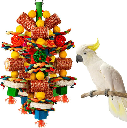 Bird Toys, Parrot Toys for Large Birds,Natural Corn cob and Loofah Slices Bird chew Toys for