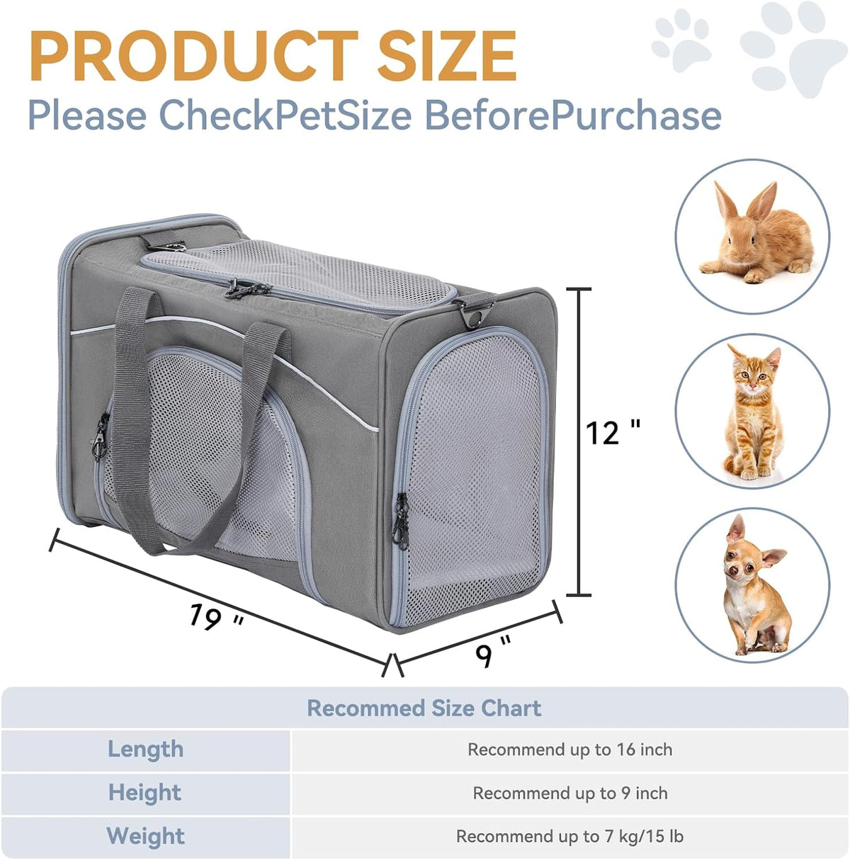‌Petsfit Airline Approved Pet Carrier for Small Dogs & Cats, 19x9x12 TSA Approved Carrier, with