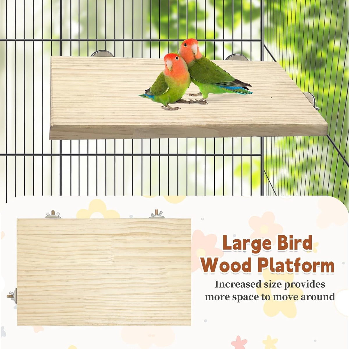 kathson 11.8 x 7.8 Inches Large Bird Perch, 2 PCS Natural Wooden Parrot Stand Platform, Parakeet