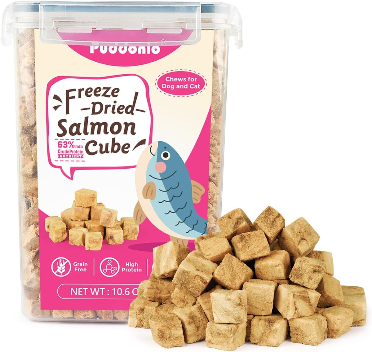 Freeze Dried Cats & Dogs Raw Treats, All Natural Single Ingredient Salmon, High Protein Healthy Pet