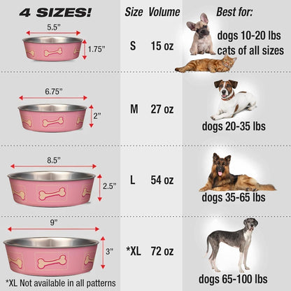 Loving Pets Bella Dog Bowls- Stainless Steel Dog & Cat Bowls - Spill Proof Dog Food Bowl, Cat Bowl
