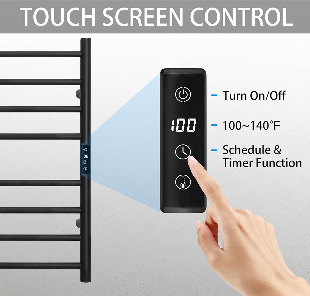 KEG Smart WiFi Towel Warmer Wall Mounted with Built-in Timer and Temperature Adjust Control, 8 Bars