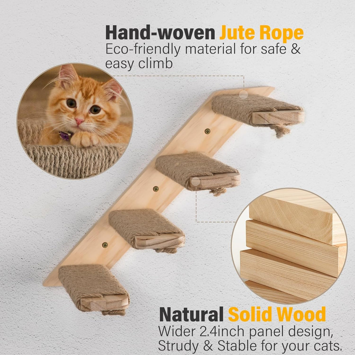 2 Pack 4 Steps Cat Wall Shelves Cat Stairs for Wall with Sisal Rope.Cat Wall Steps/Ladder Furniture