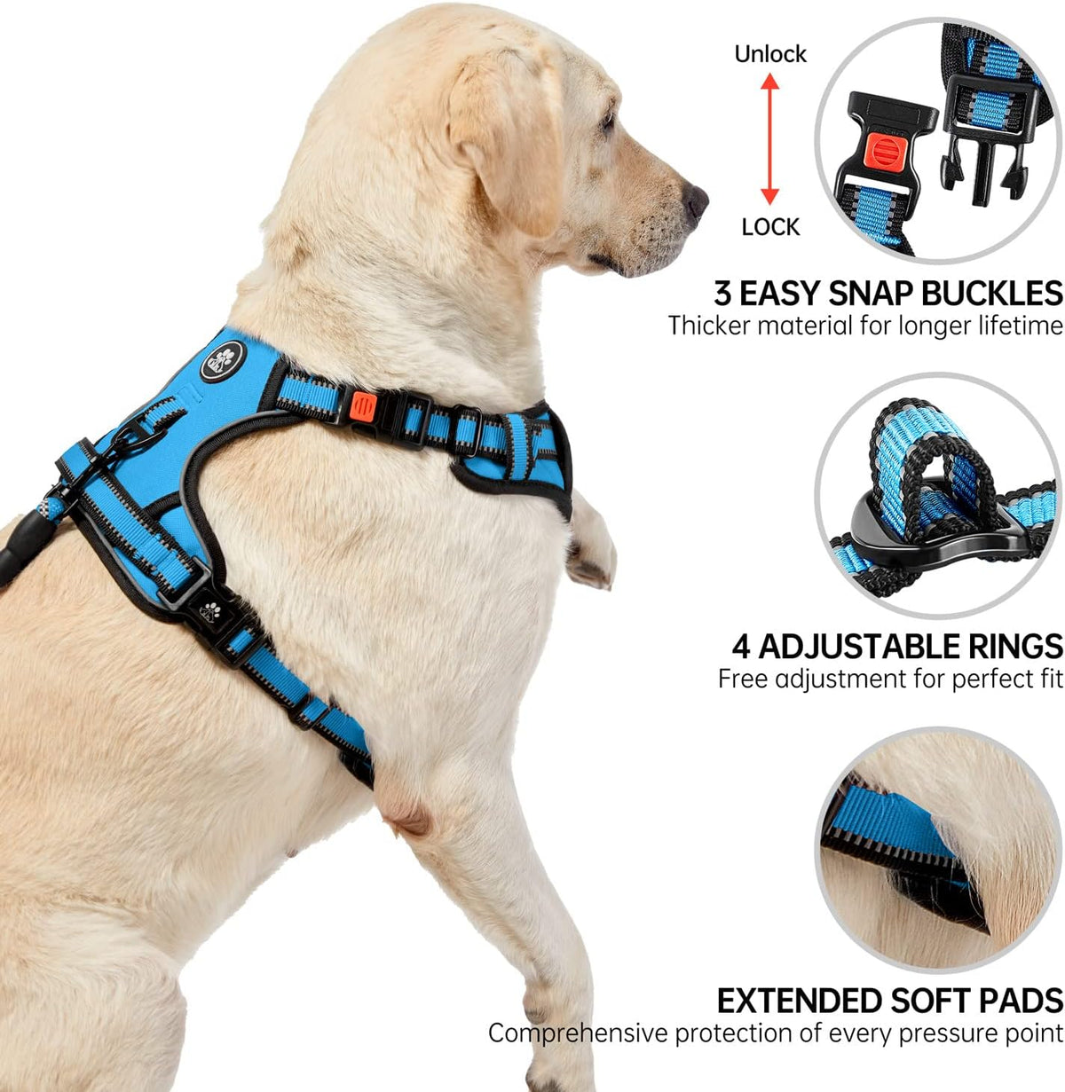 NESTROAD No Pull Dog Harness,Adjustable Oxford Dog Vest Harness with Leash,Reflective No-Choke Pet