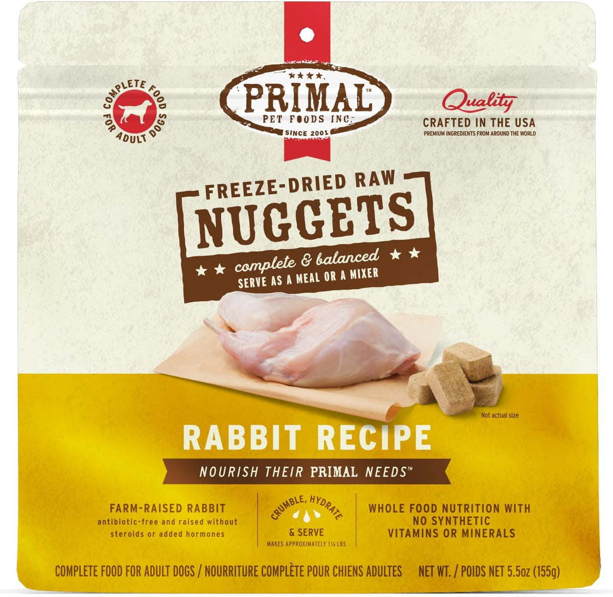 Primal Freeze Dried Raw Dog Food Nuggets, Rabbit, Complete & Balanced Meal, Also Use as Topper or