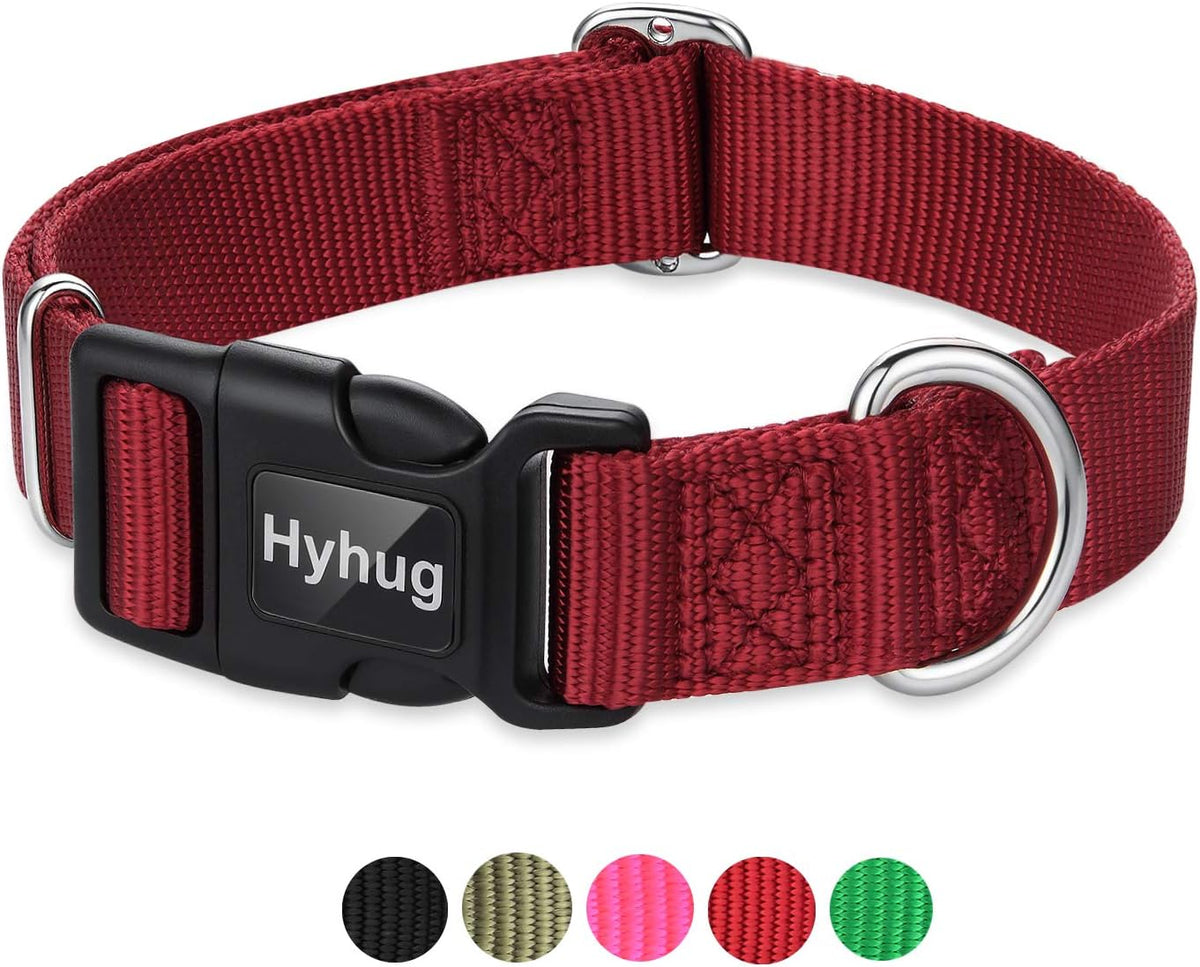 Hyhug Dog Collar for Large Dogs, Heavy Duty Red| Quick Release Nylon Buckle Collar, Adjustable &
