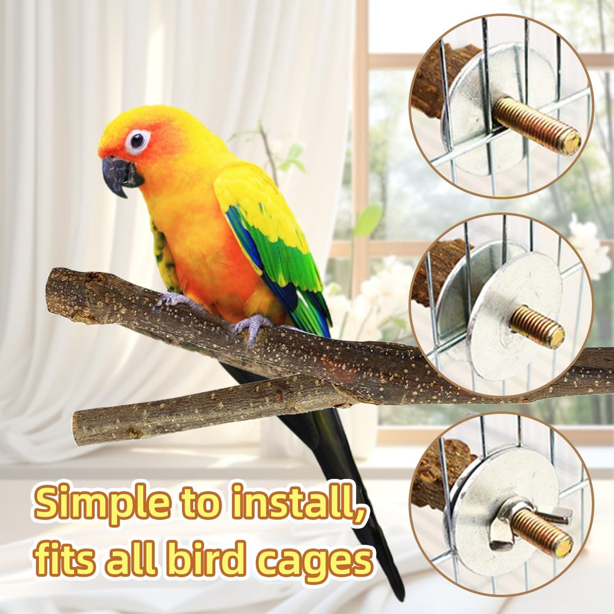8-Piece Set Natural Wood Bird Perches - Wooden Parrot Stand with Fork Toys, Hanging Multi-Branch