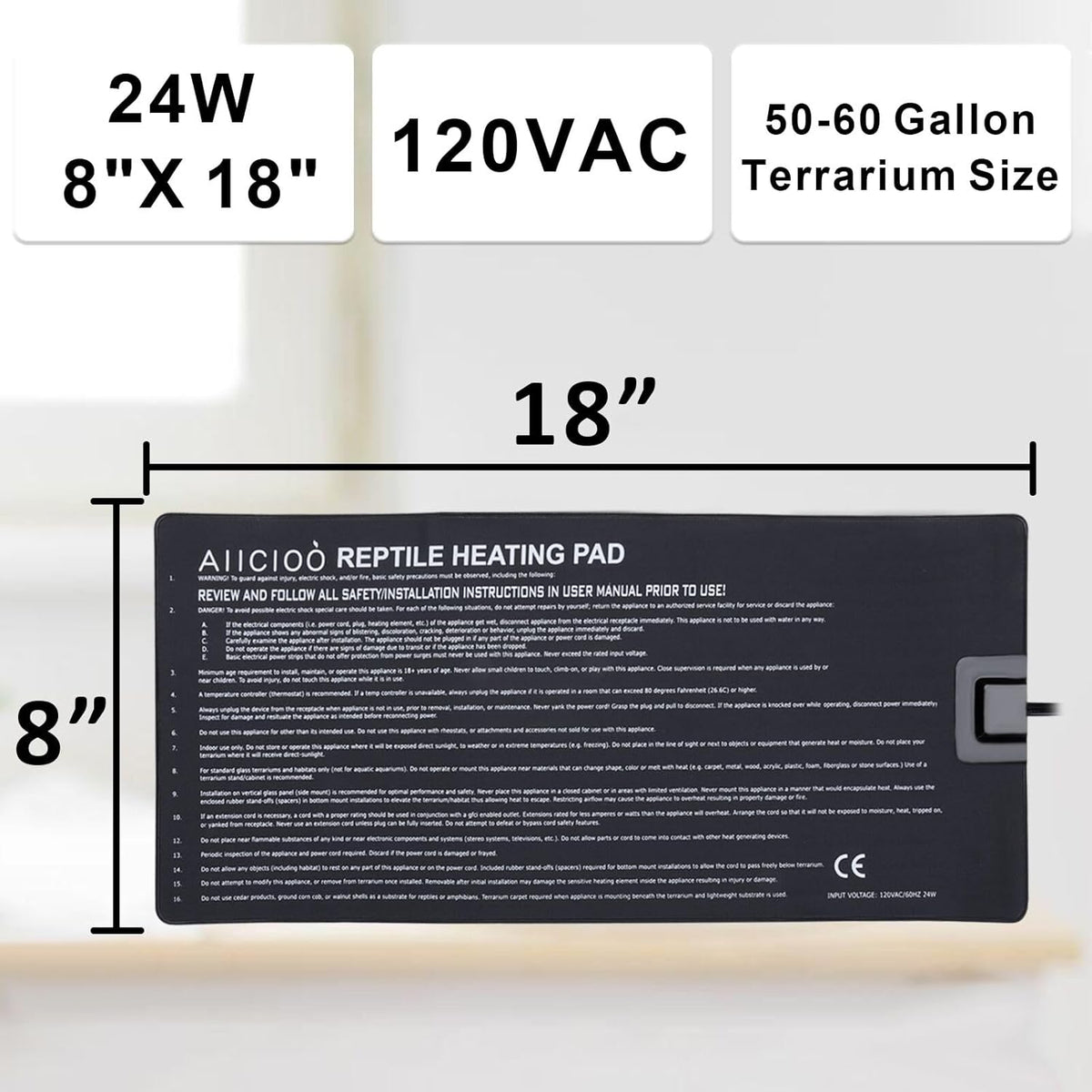 Aiicioo Under Tank Heater Thermostat - Reptile Heating Pad with Temperature Control Reptile Heat