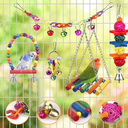 Bird Toys for Conures with Colorful Ladder Hammock Bird Cage Accerious Bird Perch Stand Chewing