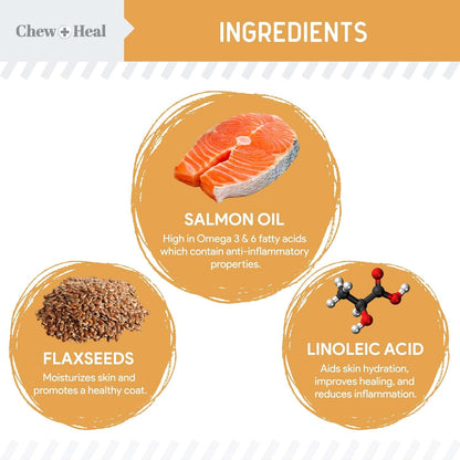 Salmon Oil for Dogs - 180 Soft Chew Omega Treats for Skin and Coat - Fish Oil Blend of Essential