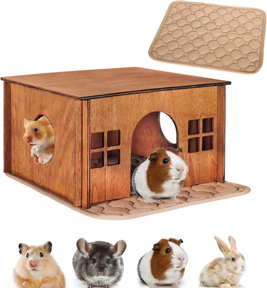 Guinea Pig Houses and Hideouts, Hamster House Hideout, Wooden Small Animal House with Windows