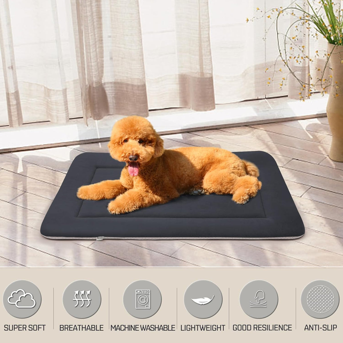 Magic Dog Large Dog Bed Soft Dog Crate Pad Dog Mat, 42 Inches Machine Washable Pet Bed Kennel Pad