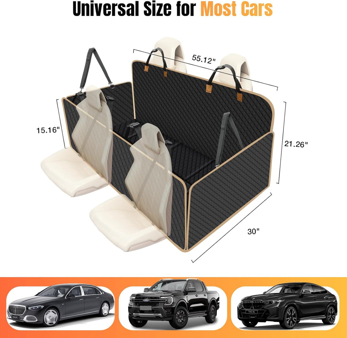 Dog Car Seat Cover for Back Seat, Dog Car Bed Cover with Strong Hard Bottom, Car Back Seat Extender