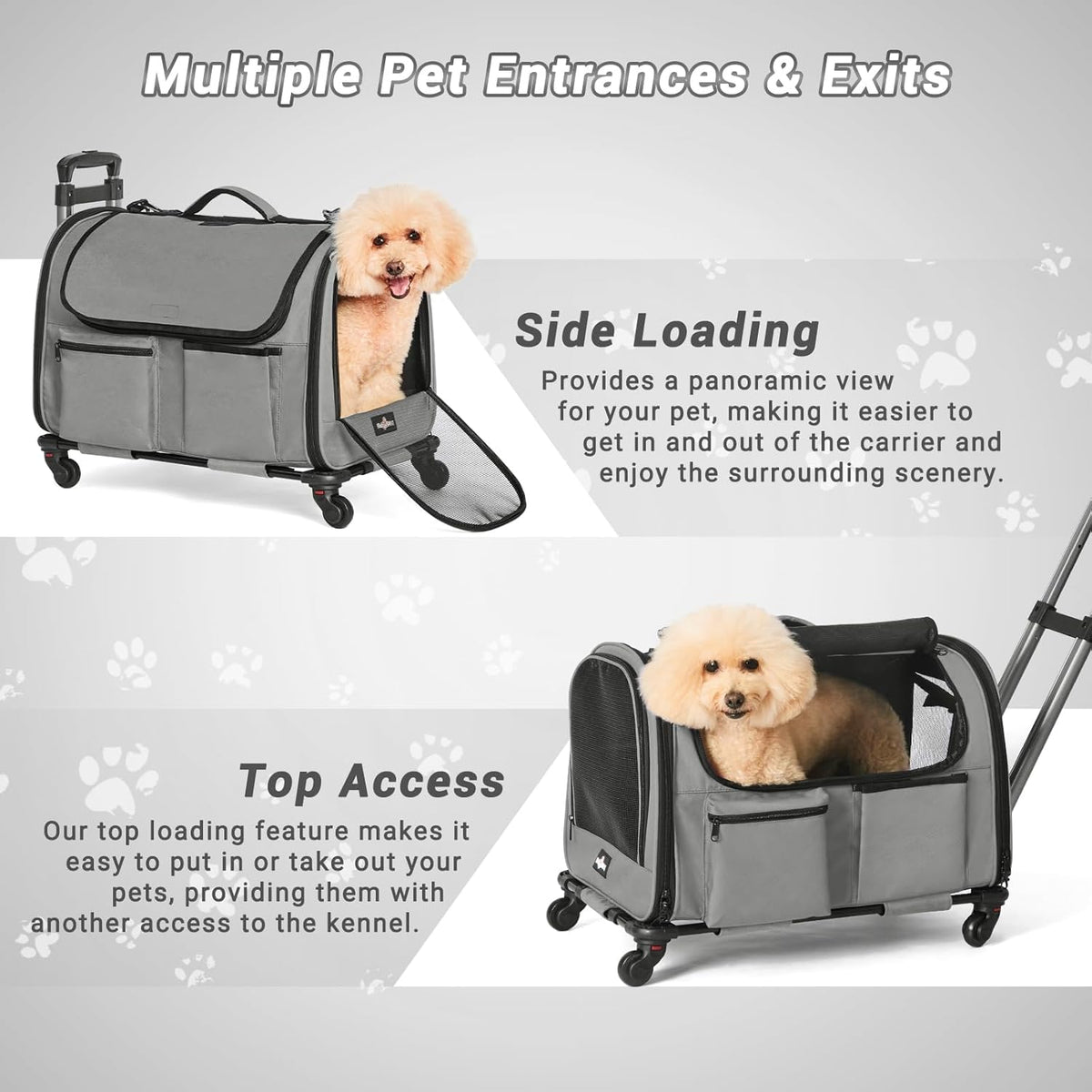 Large Pet Carrier with Wheels, Foldable Rolling Dog Carrier with Wheels and Big Pocket, Cat Rolling