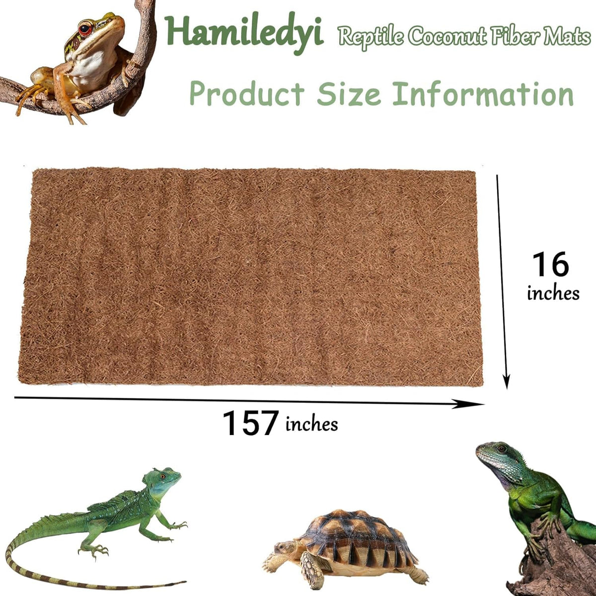 Hamiledyi Reptile Carpet 157" L x 16" W Natural Coconut Fiber Tortoise Carpet Mat for Pet Terrarium
