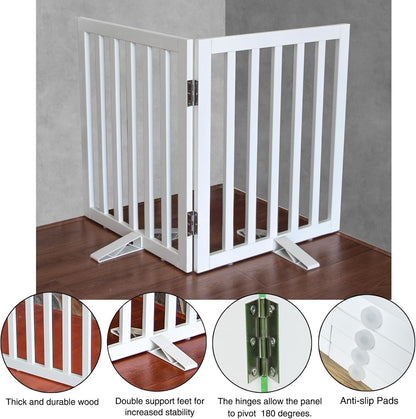 ZJSF Freestanding Indoor Dog Gate for House Foldable Wood White Puppy Gate for Doorways Pet Gate