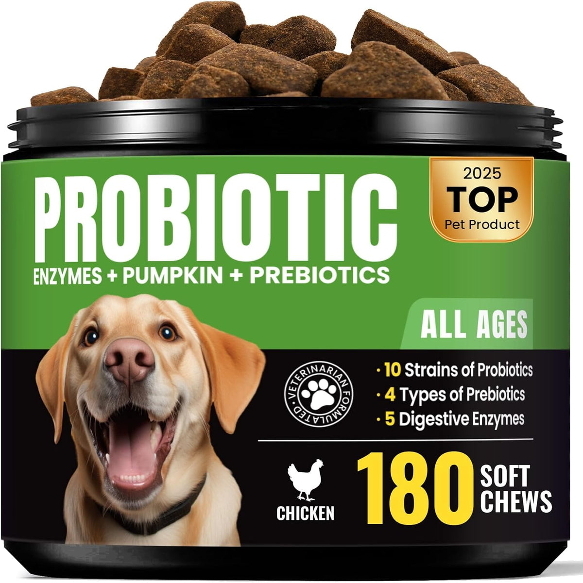 Probiotics for Dogs - Dog Probiotics with 5 Enzymes & 4 Prebiotics for Itchy Skin, Pet Probiotics
