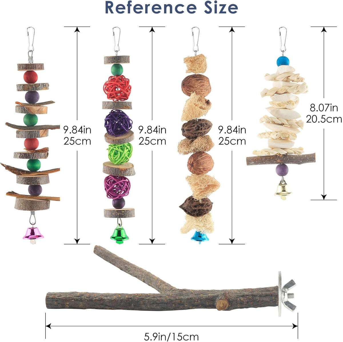 Bissap Bird Chew Toys, 5 Packs Parakeet Natural Wood Toys Parrot Hanging Cage Toy Bird Perch Stand