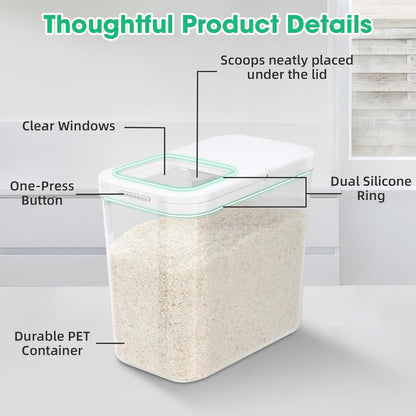 TBMax Rice Flour Storage Container with Automatic Flip-up Lid 25 Lbs | 12.68 Qt, Tall and Narrow