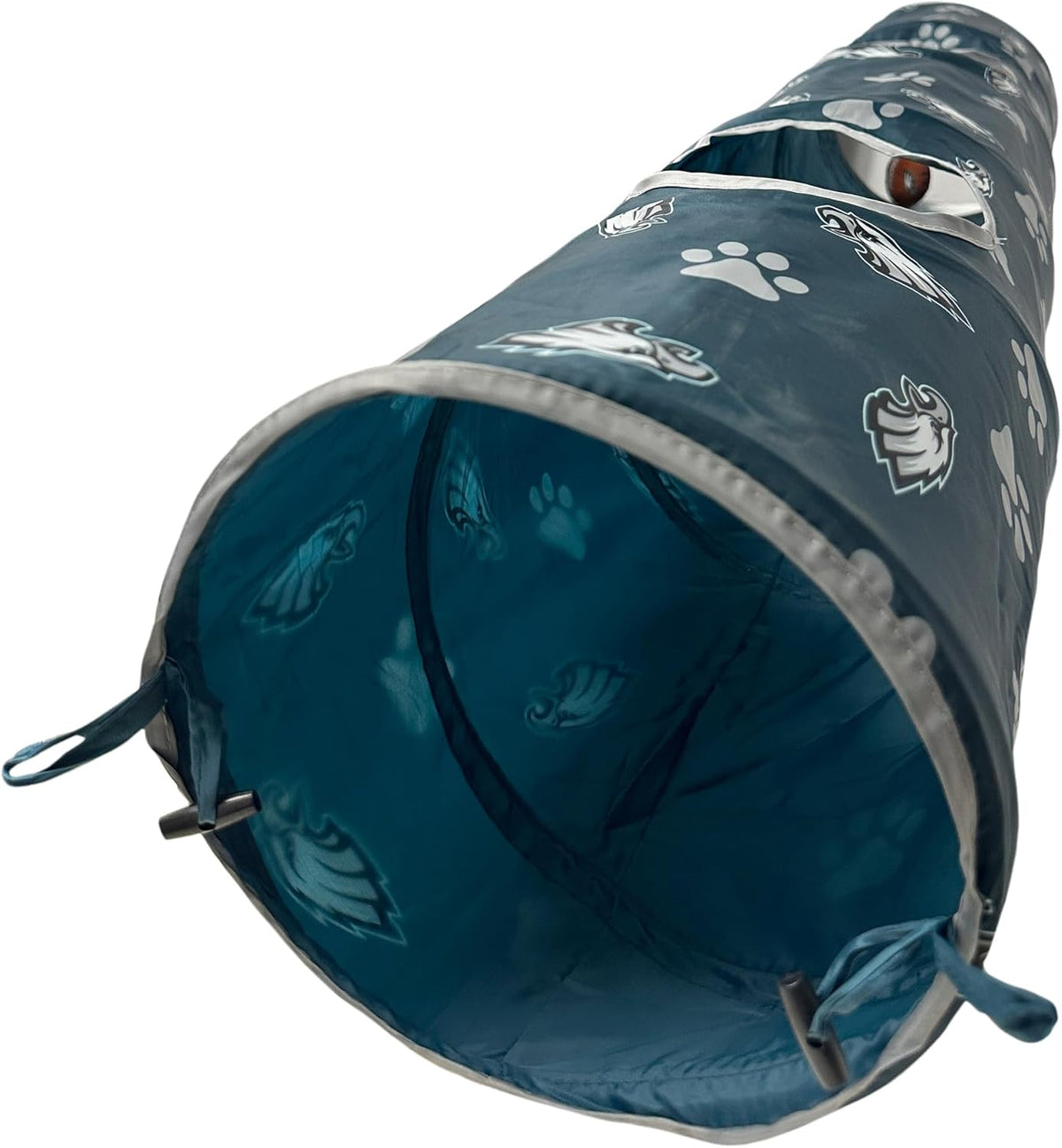 NFL Philadelphia Eagles Cat Tunnel Tube Toy with Plush Football Catnip and Feathers Collapsible