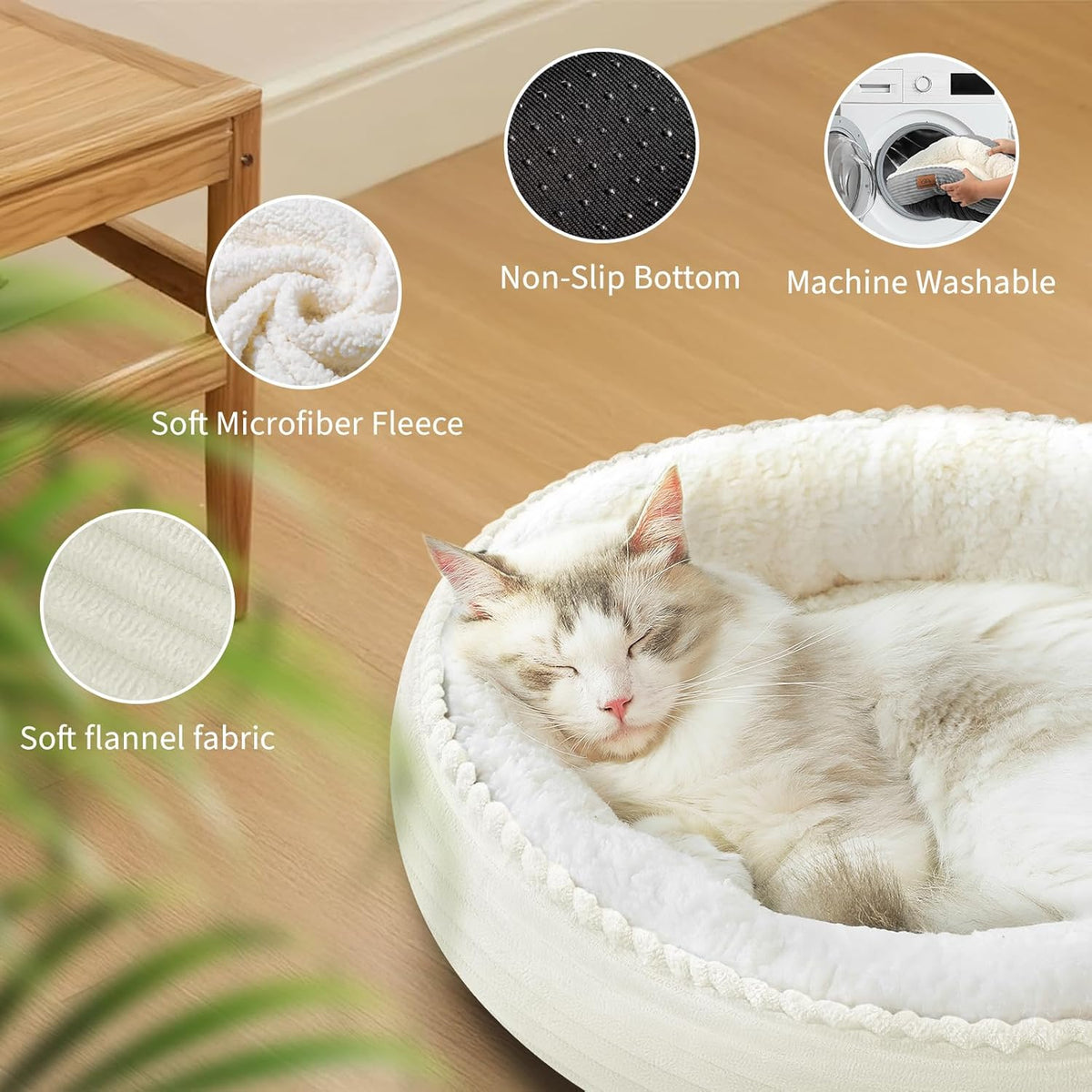23in Cream Round Cat Dog Bed Gift for Large Medium Small Dogs Cats, Machine Washable Sleeping Sofa