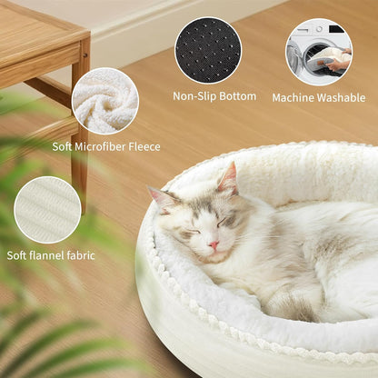 23in Cream Round Cat Dog Bed Gift for Large Medium Small Dogs Cats, Machine Washable Sleeping Sofa