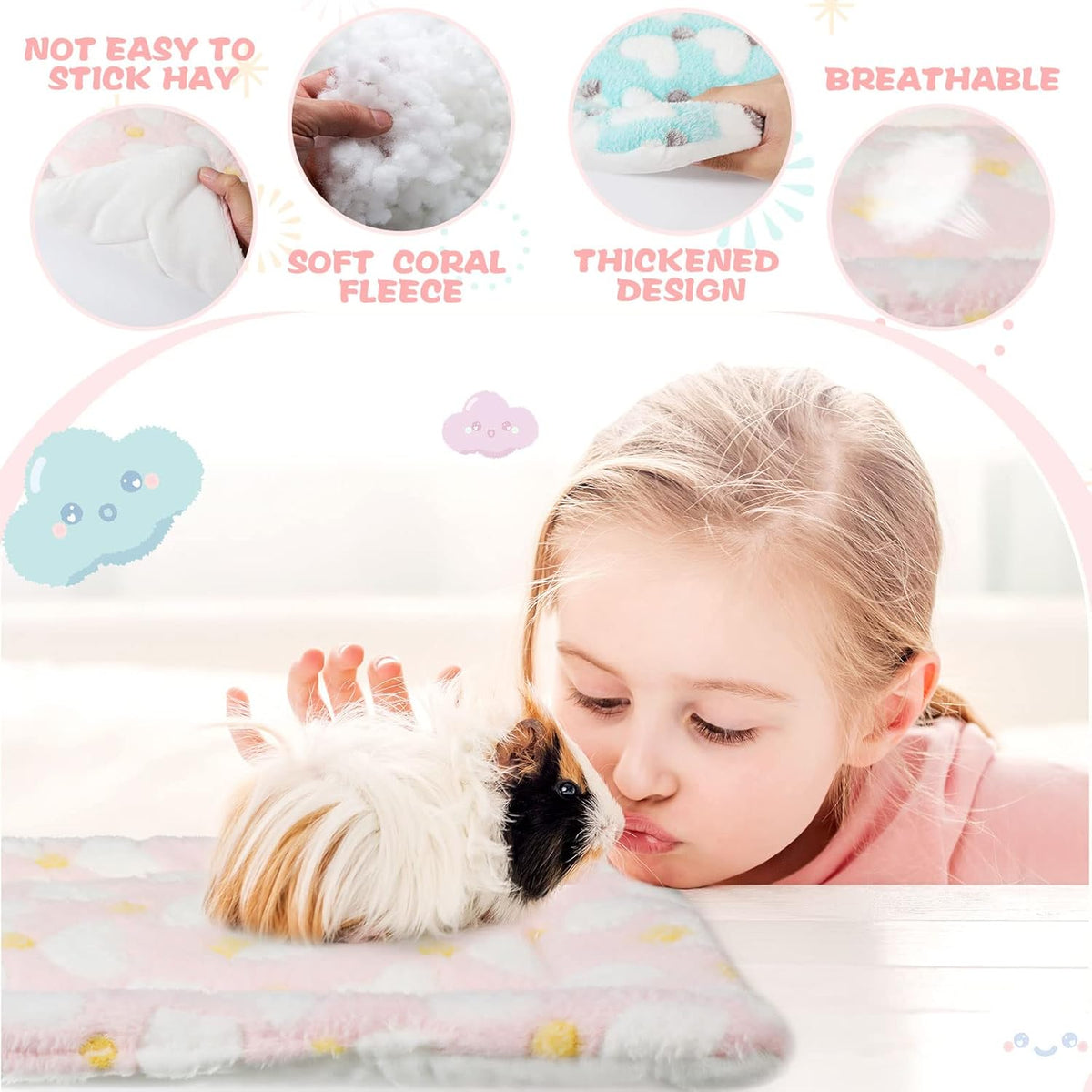 Yulejo 6 Pieces Guinea Pig Bed Plush Hamster Mat Bunny Bed Small Animal Sleeping Bedding Pads with