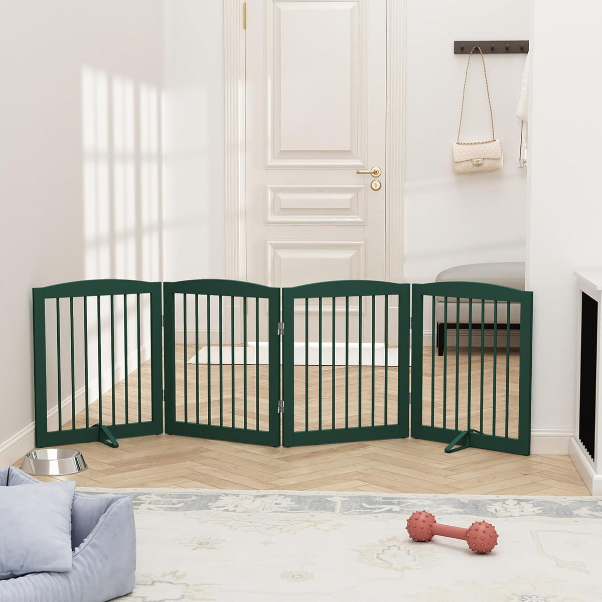 Freestanding Pet Gate for Dogs, Foldable Wooden Dog Gate for House, Indoor Dog Gate for Stairs