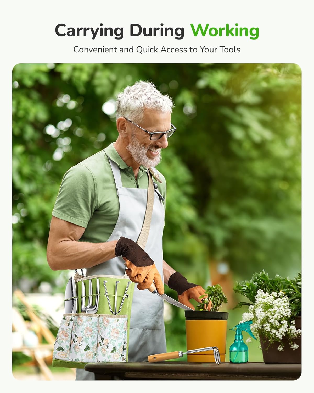 All-in-One Garden Tool Set, 11-Piece Heavy Duty Gardening Tools with Ergonomic Canvas Shoulder