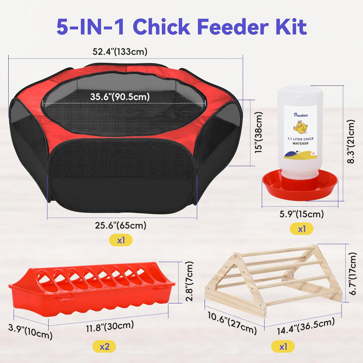 Pawaboo 5-in-1 Chicken Brooder Box for Chick Starter Kit, Includes Pet Cage Tent, Chicks Perch