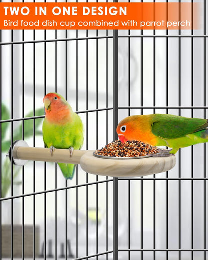 KATUMO Bird Perch Feeding Cup Birds Platform Parrot Wood Perch Stand Toy Cage Accessory for