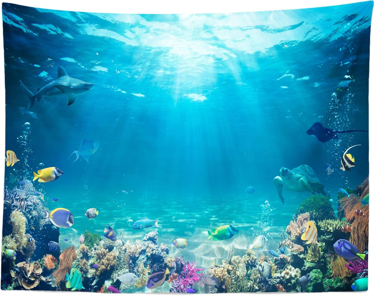 Loccor Underwater World Tapestry Large Blue Ocean Wall Hanging 105X70 Inches Under the Sea Coral