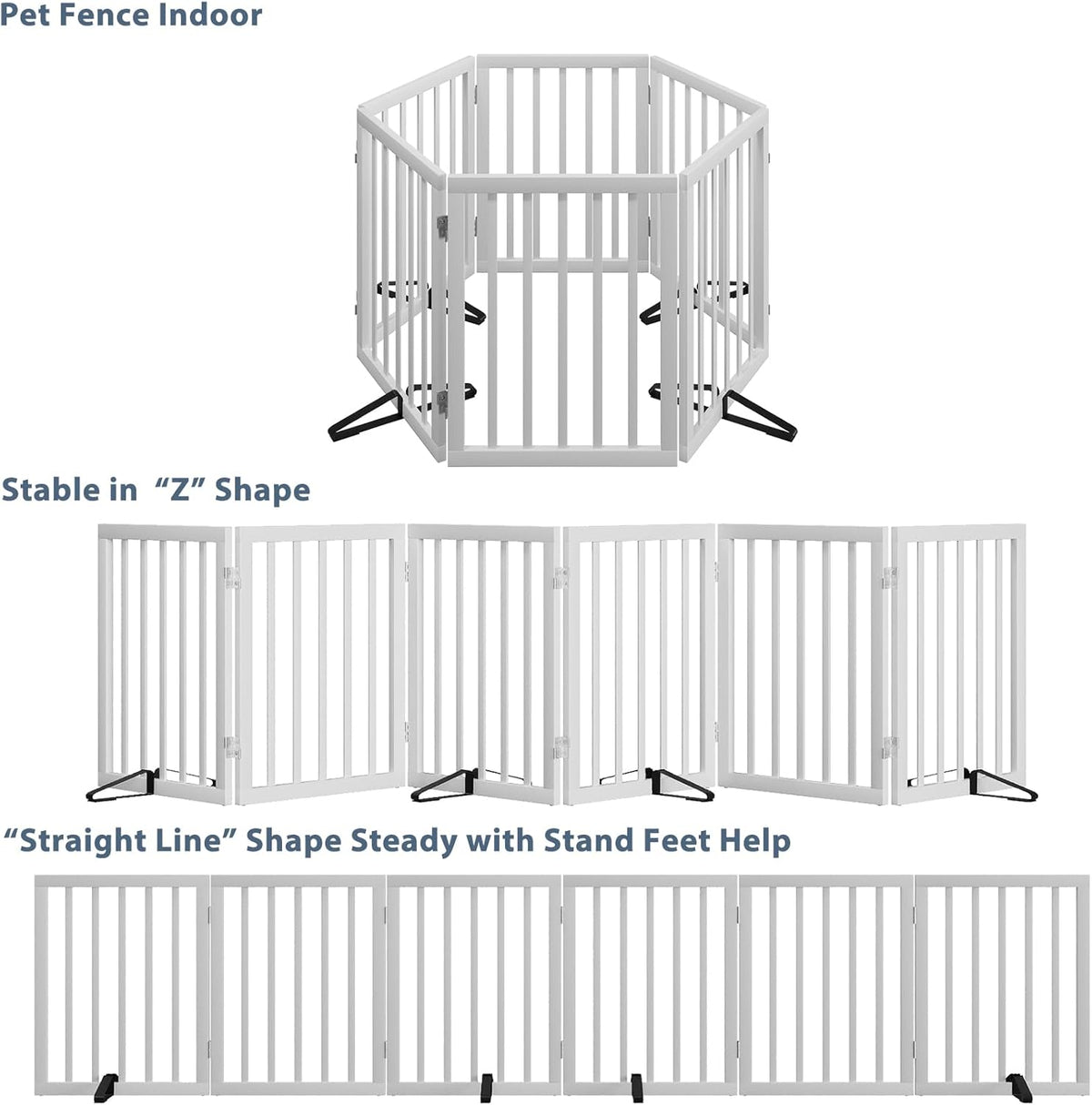 Dog Gates for Doorways Extra Wide 110inches (9ft), Wooden Freestanding Pet Gates for Dogs with 4