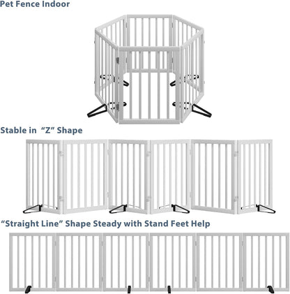 Dog Gates for Doorways Extra Wide 110inches (9ft), Wooden Freestanding Pet Gates for Dogs with 4