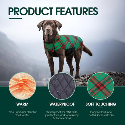 Kuoser Waterproof Dog Coat, Reversible Dog Jacket for Large Dogs, Adjustable Durable Doggie Winter