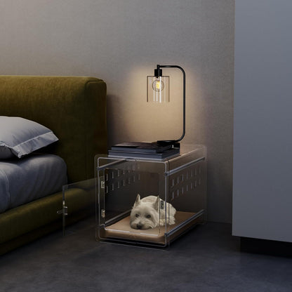 Sumerflos Clear Acrylic Dog Crate - Modern Dog Kennel Furniture, Indoor End Table Dog Crate