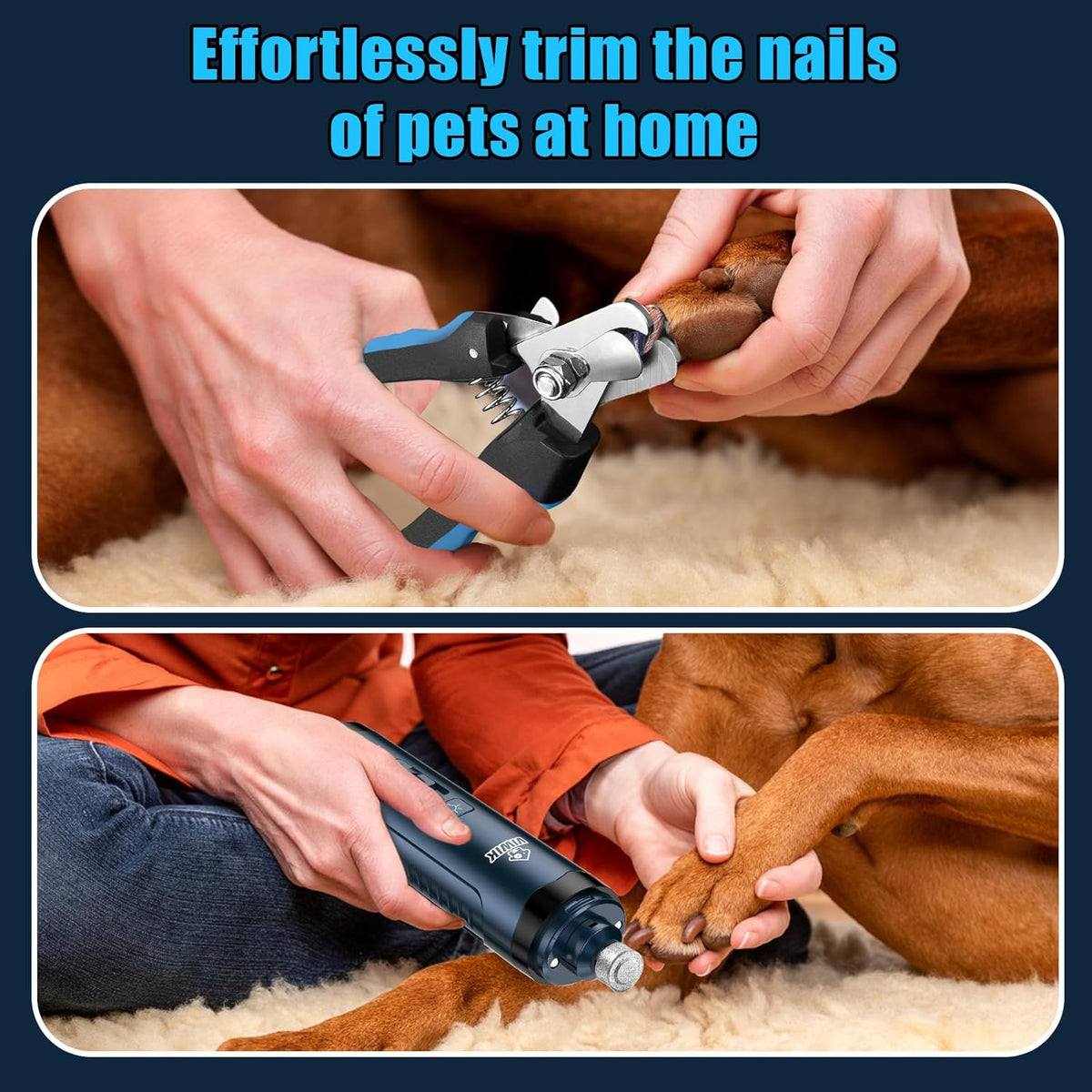 VIWIK Dog Nail Grinder, Dog Nail Trimmers with LED Lights, Pet Nail Clippers Kit for Large Medium