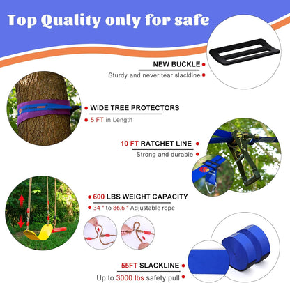 2x65 FT Ninja Warrior Obstacle Course for Kids with 13 Ninja Accessories - 600lbs Weight Capacity