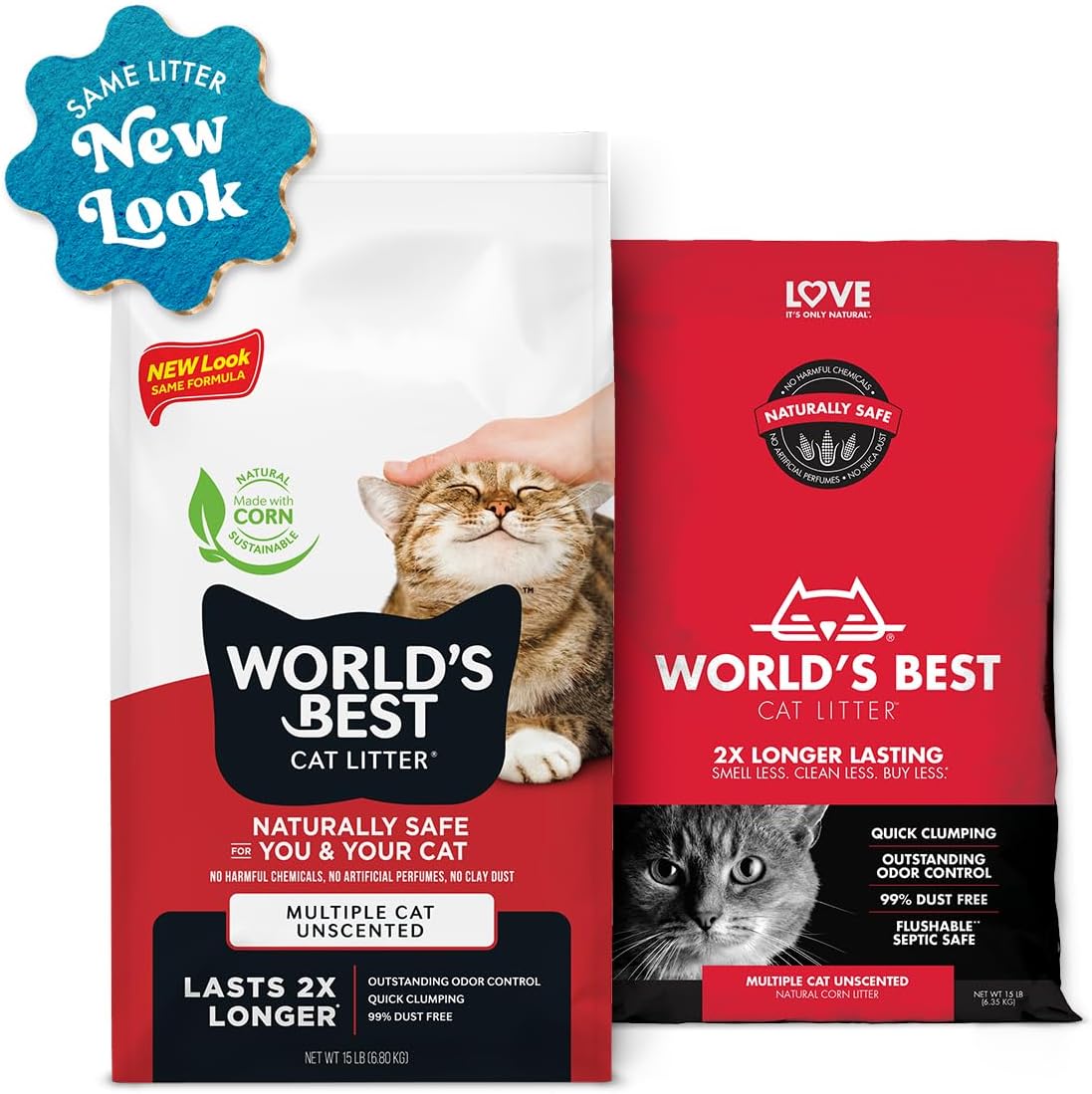 WORLD'S BEST CAT LITTER Multiple Cat Unscented, 8-Pounds - Natural Ingredients, Quick Clumping