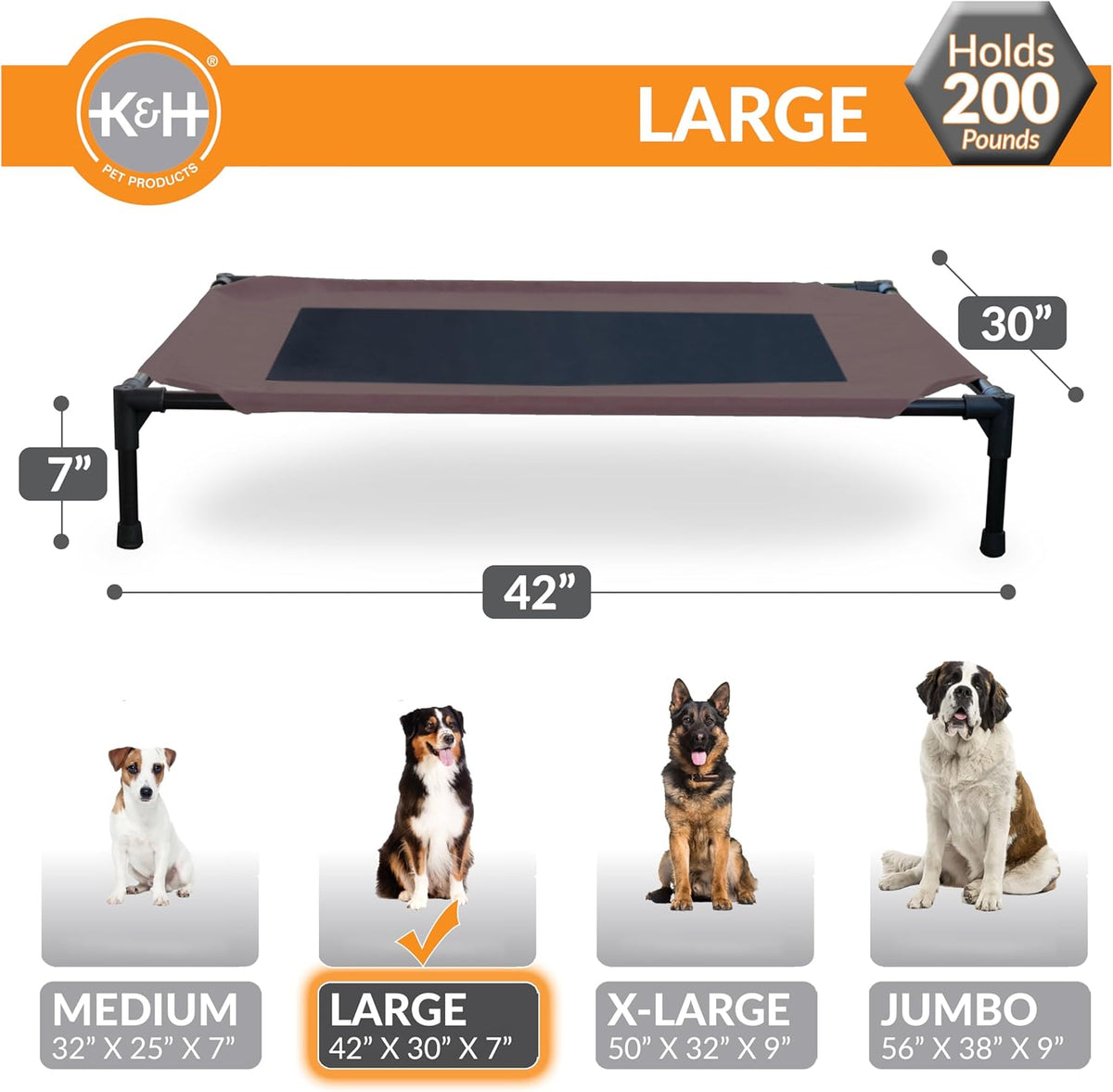 K&H Pet Products Outdoor Elevated Dog Cot, Breathable Cooling Elevated Cot Hammock Pet Bed for