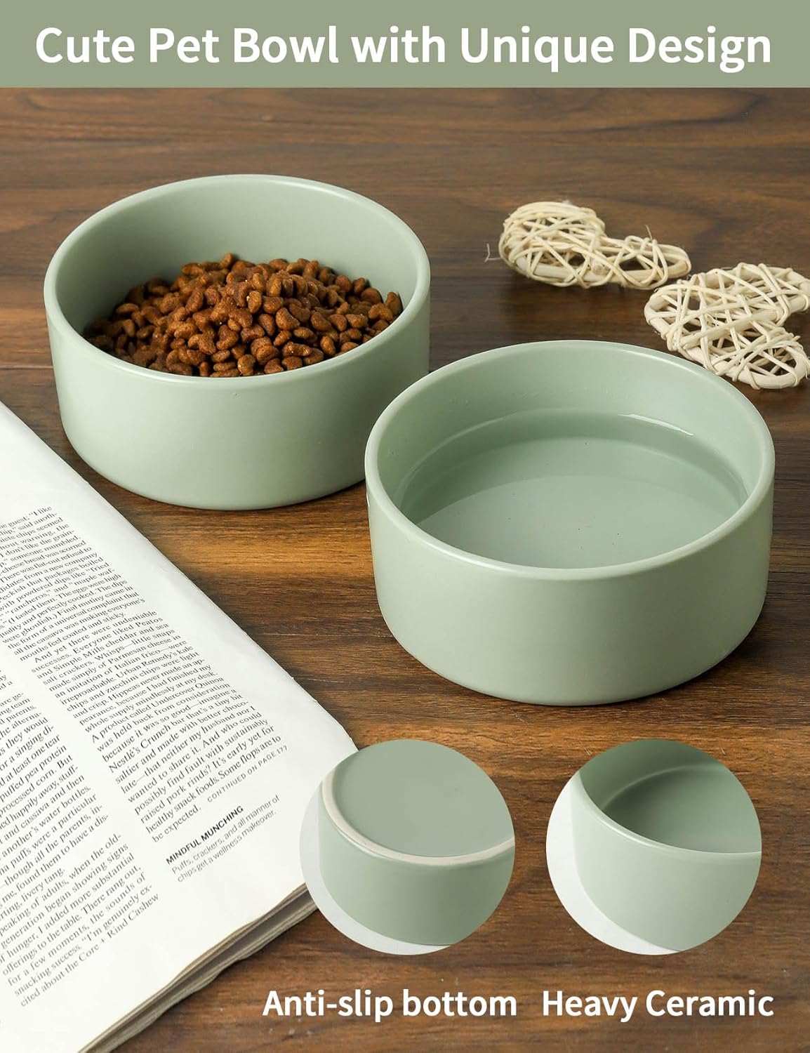 UBEE Ceramic Dog Bowl Set of 2, 5.1 inch Dog Dish Cat Food Bowl for Small Dogs and Large Cat, Pet