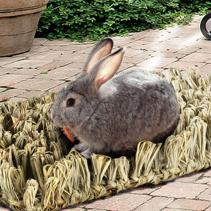 Hamiledyi Rabbit Grass Bed Bunny Natural Straw Woven Mat Guinea Pig Hay Mat Chew Mat for Rabbit