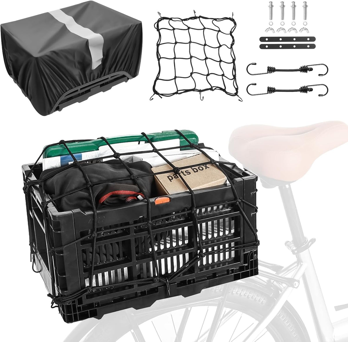 YEEGO DIRECT Bike Basket Rear, Folding Large Capacity Rear Bike Baskets, Collapsible Bicycle