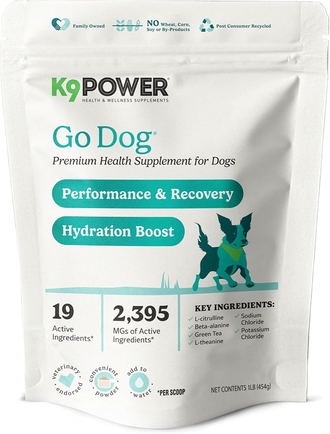 K9 Power Go Dog Hydration & Performance Drink Mix 1 lb - Active Dog Supplement for Muscle Function